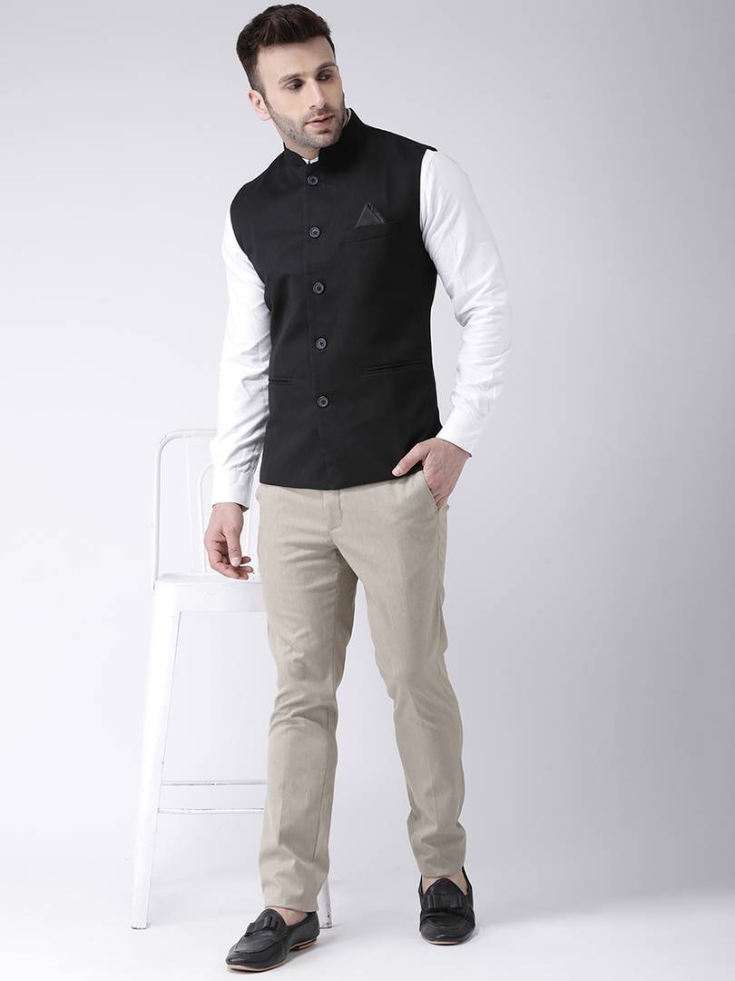 Polyester Viscose Solid Ethnic Jacket For Men